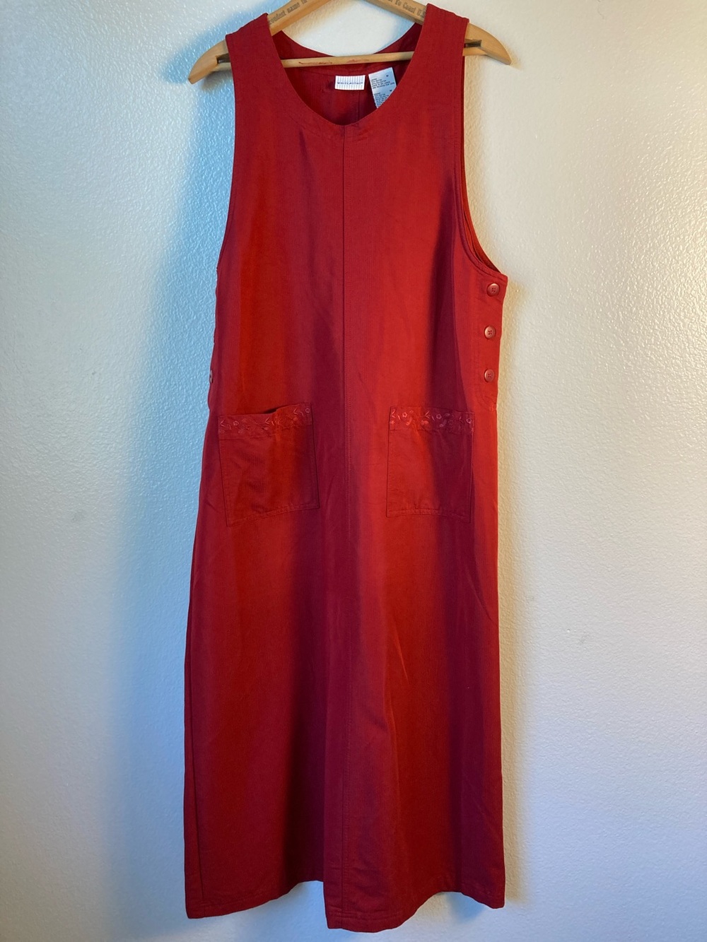 Vintage Jumper style straight maxi relaxed dress embroidered pockets sz M